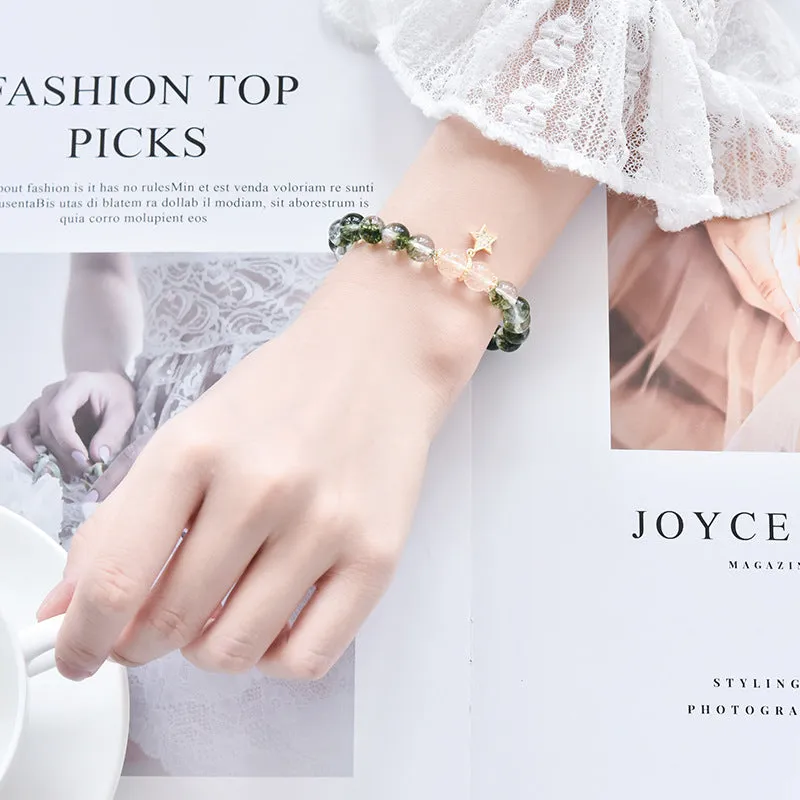 White Pop Flower Green Ghost Crystal Bracelet