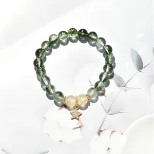 White Pop Flower Green Ghost Crystal Bracelet