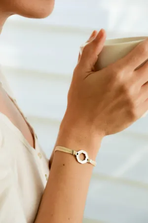 Women bracelet with silver Hexagon charm, beige cord