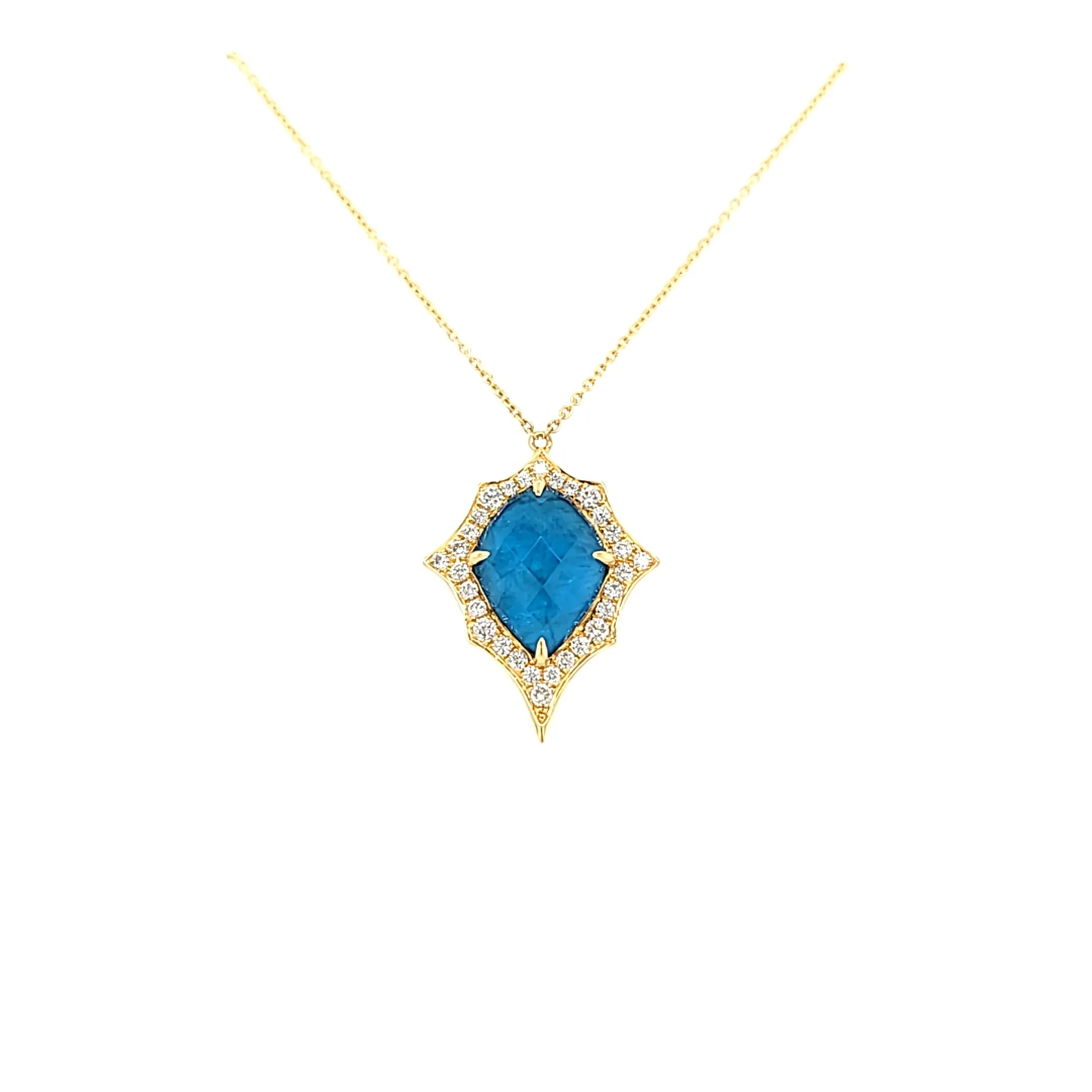Yellow Gold Apatite & Diamond Necklace (I7733)