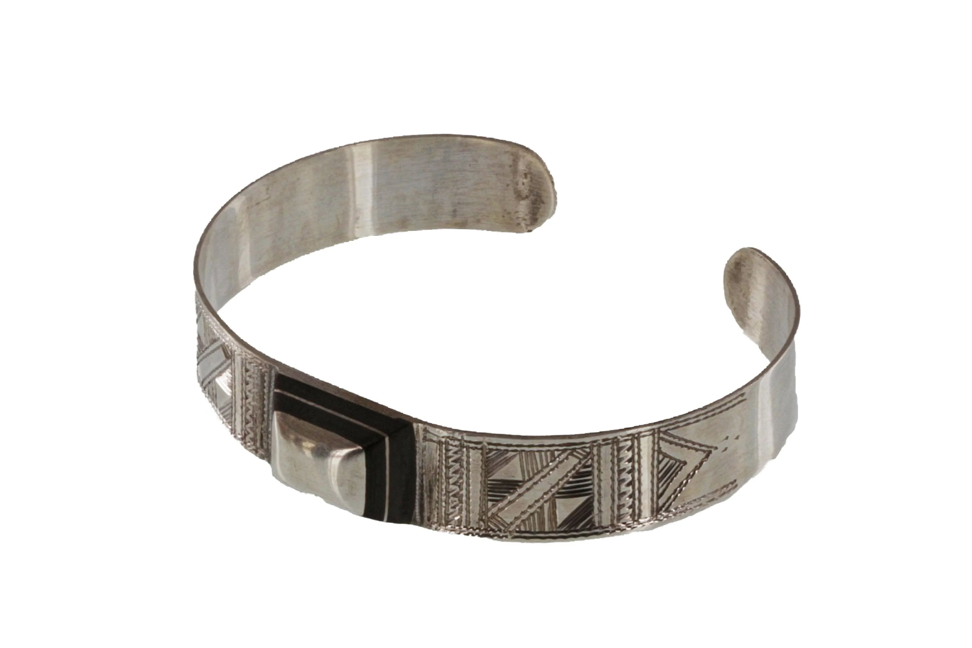 YUFAYYUR Silver Etched Cuff Bracelet, Geometric Designs